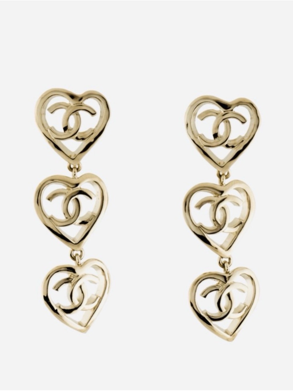 18k Gold Triple Heart Drop Earrings
